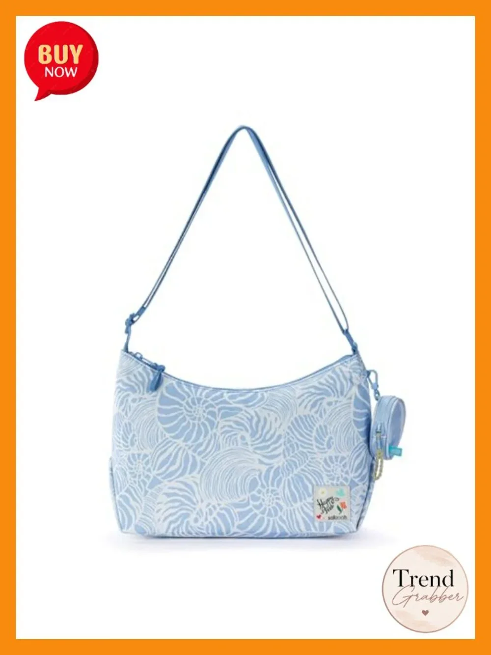 Spacious Hobo Shoulder Bag with Zipper Closure & Detachable Key Dangle